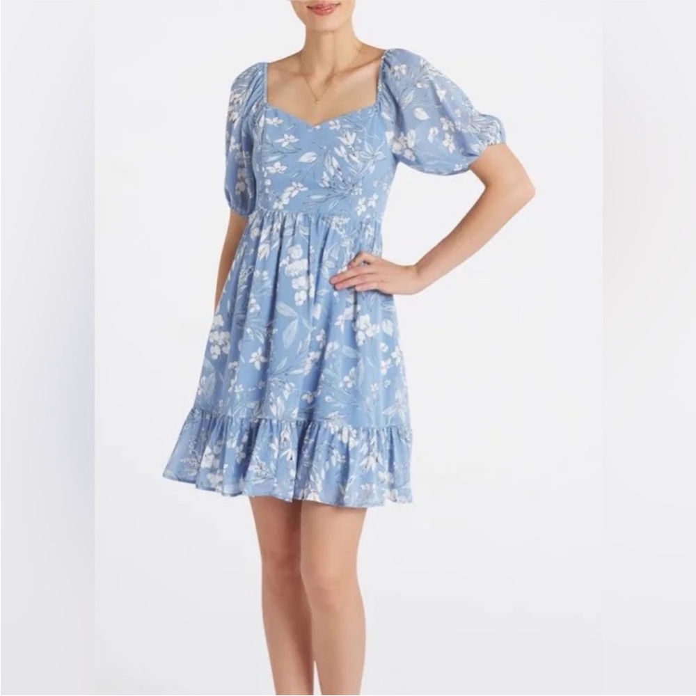41 Hawthorn Ausha Puff Sleeve Dress blue floral mini dress Easter spring sz XS